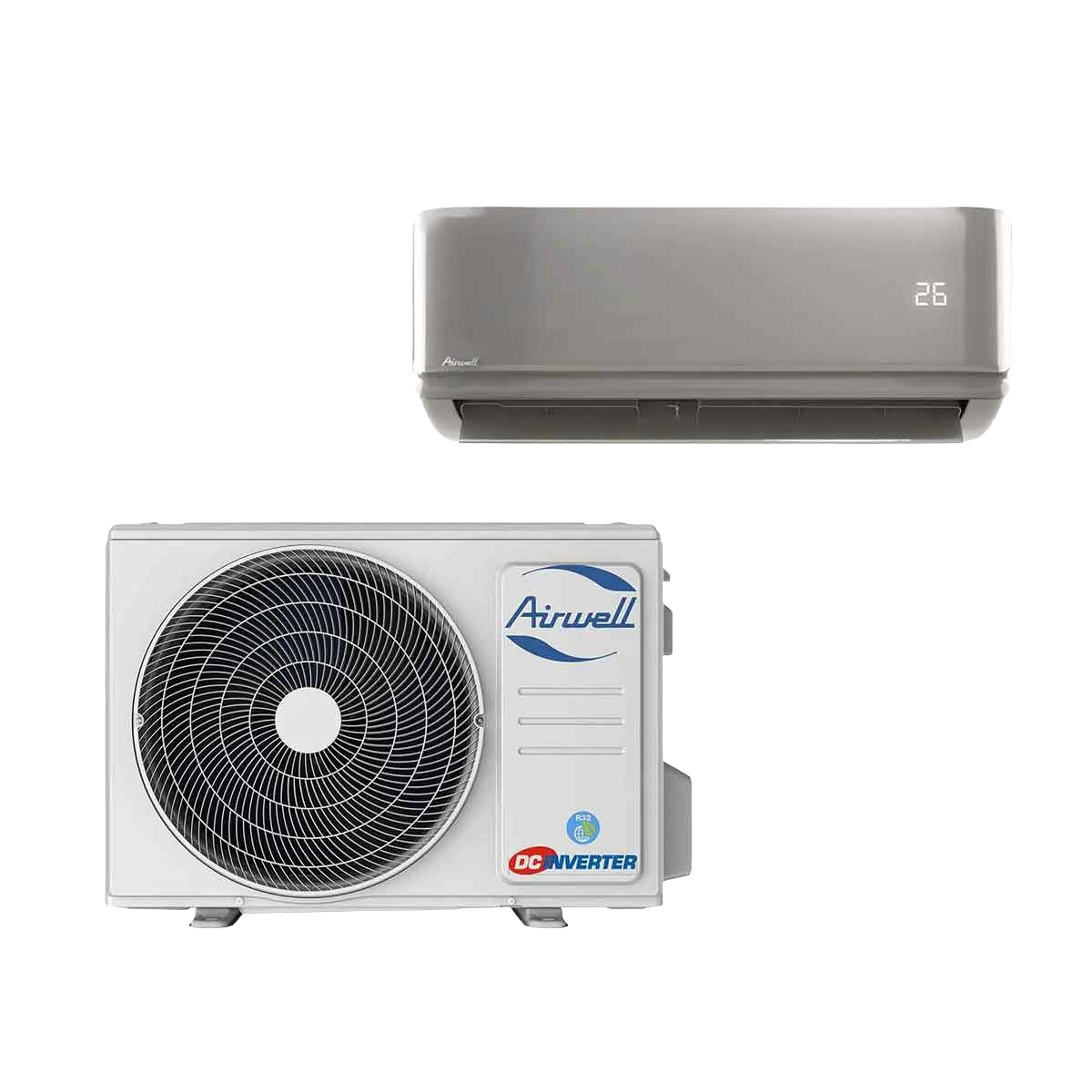 Kit Monosplit Gris Airwell Harmonia 3,51 / 3,81 Kw (Unité Extérieure + Intérieure Gris) sans Liaison Frigorifique