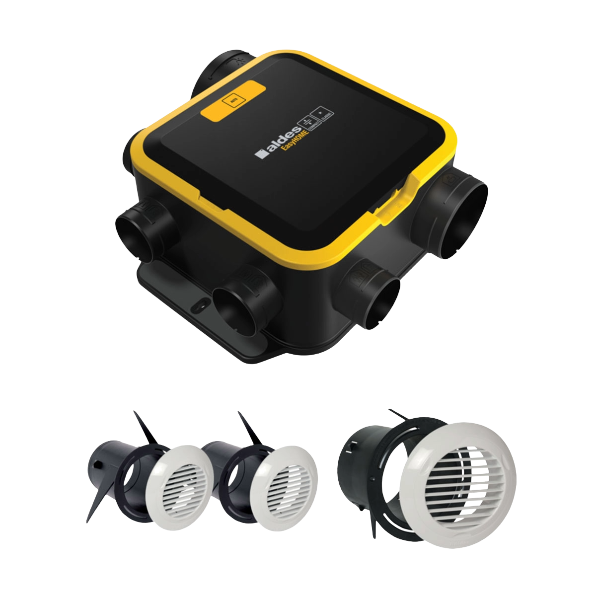 Kit VMC Simple Flux Aldes EasyHome Auto Compact + 3 Grilles Bip